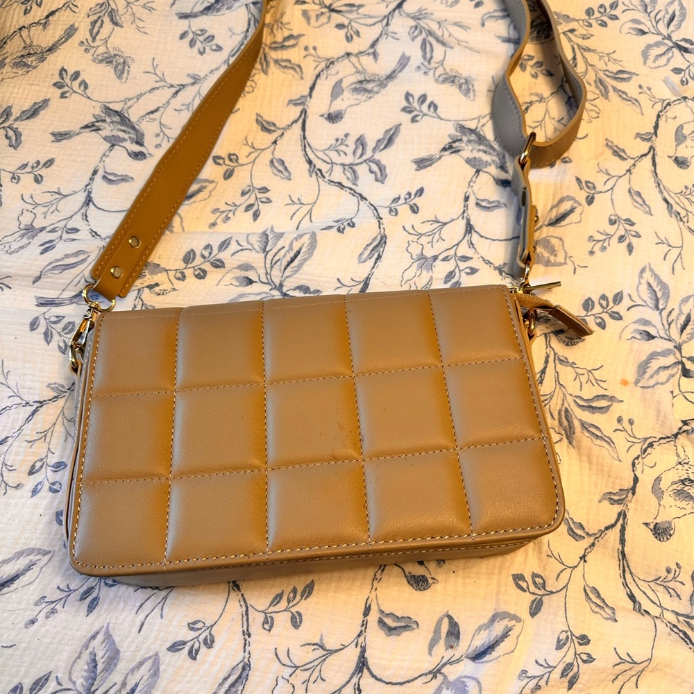 Tan Quilted Leather Firenze Crossbody Bag